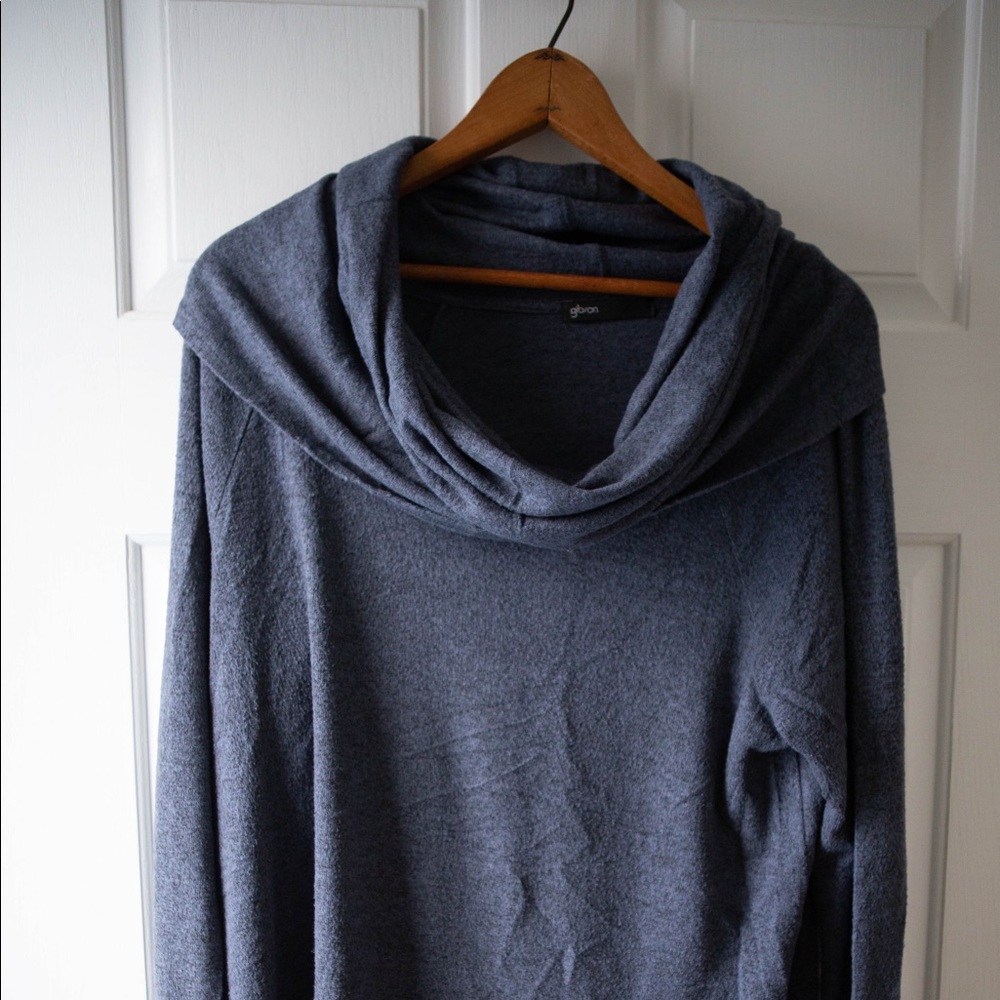 GIBSON Blue Cozy Convertible Neckline Tunic